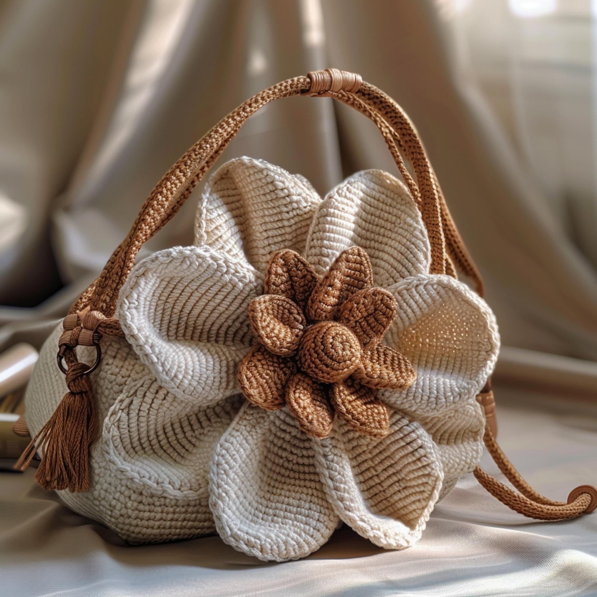 Borsa ricamata color crema con motivi floreali